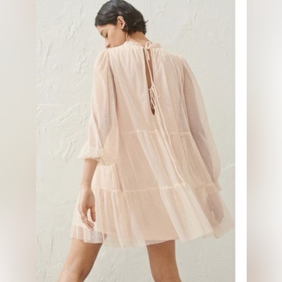 Blush Tulle Tiered Sheer Sleeve Babydoll Dress NWOT - Picture 2 of 16